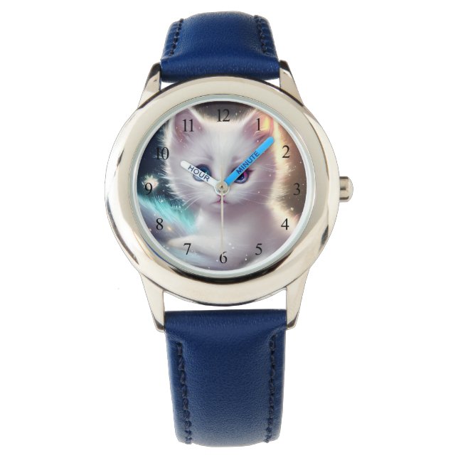 Fantasy Fluffy White Cat Armbanduhr (Vorderseite)