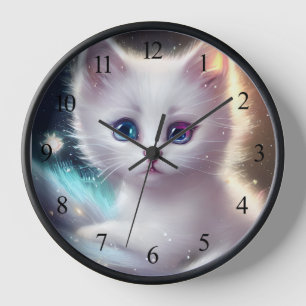 Fantasy Fluffy White Cat Uhr