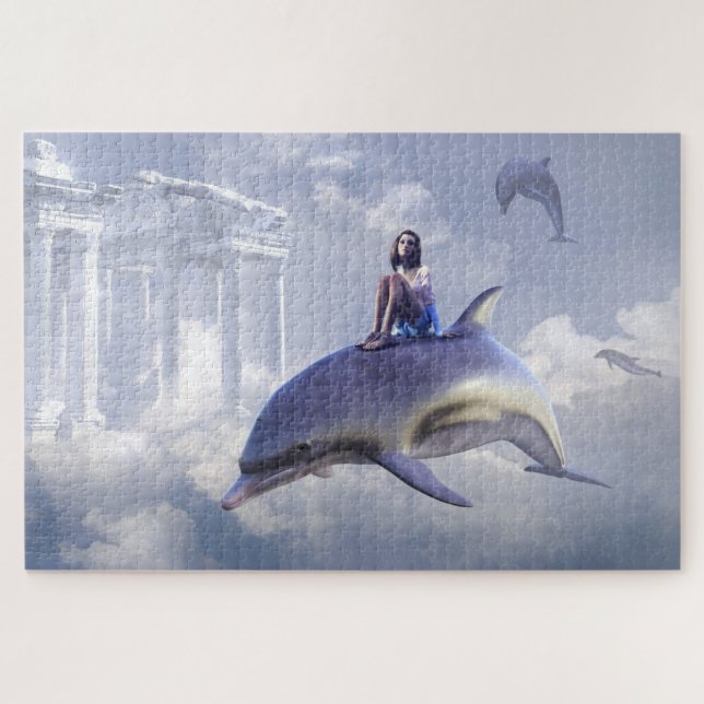 Fantasy Flying Dolphin Lila Jigsaw Puzzle (Horizontal)
