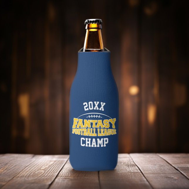 Fantasy Football Champion - Blau und Gelb Flaschenkühler (Fantasy Football Can Cooler - Add your name to this sporty personalized bottle cooler.)