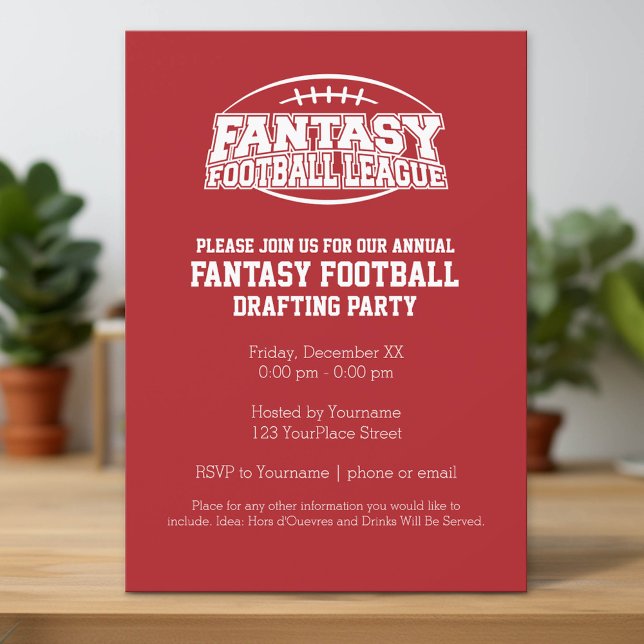 Fantasy Football Champion - Rot und Weiß Einladung (Custom Invitation with Download Option)