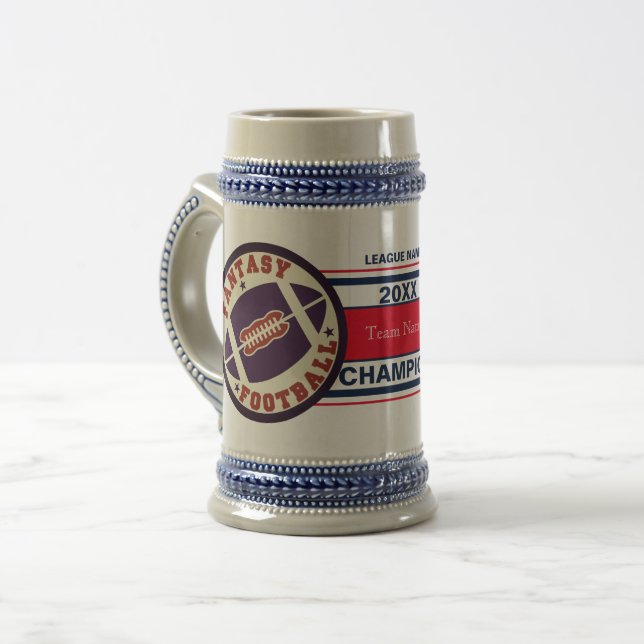 Fantasy Football Champion Trophy (rot und blau) Bierglas (Vorderseite Links)