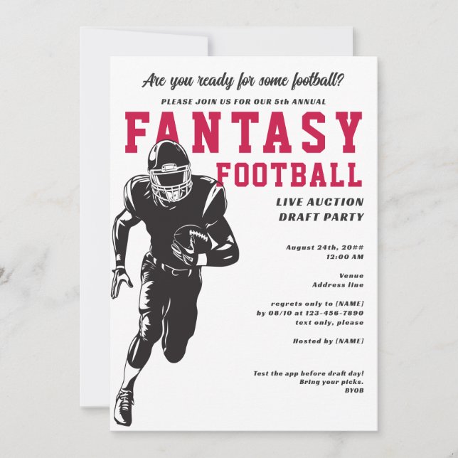 Fantasy Football League Auktion Entwurf Lineup Par Einladung (Vorderseite)