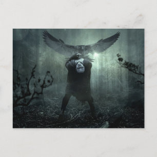 Fantasy Forest Creepy Woman Bird Dark Halloween Postkarte