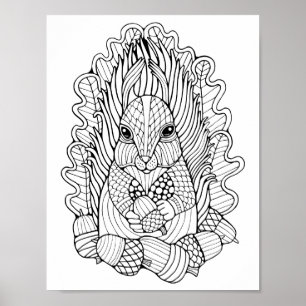 Fantasy Forest Eichhörnchen Acorns Farbgestaltung  Poster