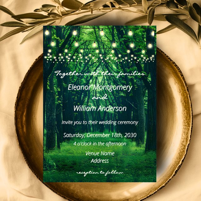 Fantasy Forest Golden String Lights Hochzeit Einladung (Fantasy Forest Golden String Lights Wedding Invitation)