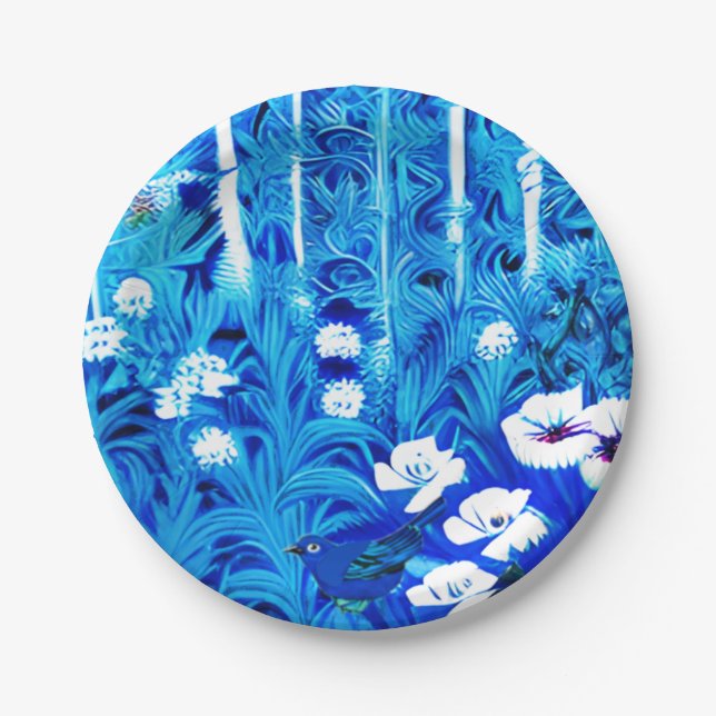 Fantasy Forest mit Blume und Vögeln Pappteller (Vorderseite)