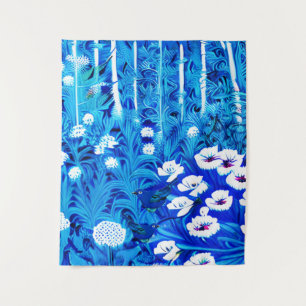 Fantasy Forest mit Blume und Vögeln Wandteppich