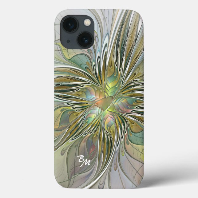 Fantasy Fraktal Blume mit Goldenen Initialen Case-Mate iPhone Hülle (Rückseite)