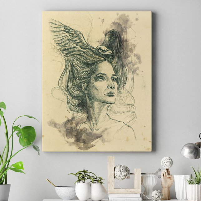 Fantasy Frauenportrait Vogelschädel Wings Surreal Leinwanddruck (Von Creator hochgeladen)