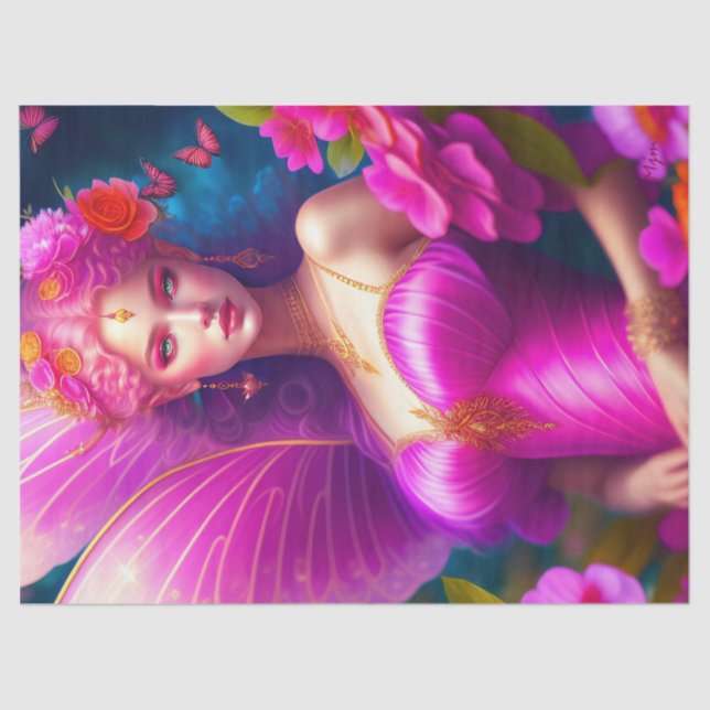 Fantasy Fuchsia Fairy Blume Schmetterlinge Decoupa Seidenpapier (Vorderseite)