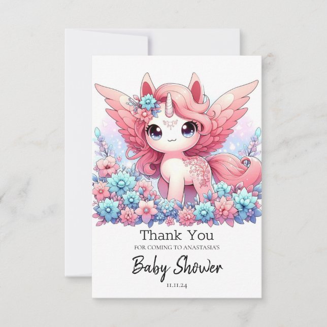 Fantasy Fun Unicorn Kinderdusche Dankeskarte (Vorderseite)