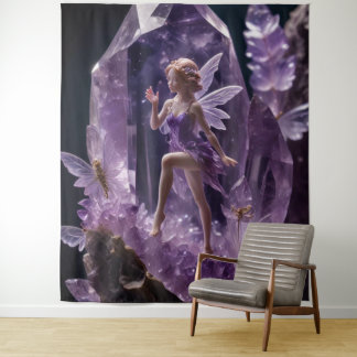 Fantasy Garden Jewel Amethyst Fairy Backdrop Wandteppich