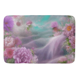 Fantasy Garden mit Blume und rosa Wasserfall Badematte