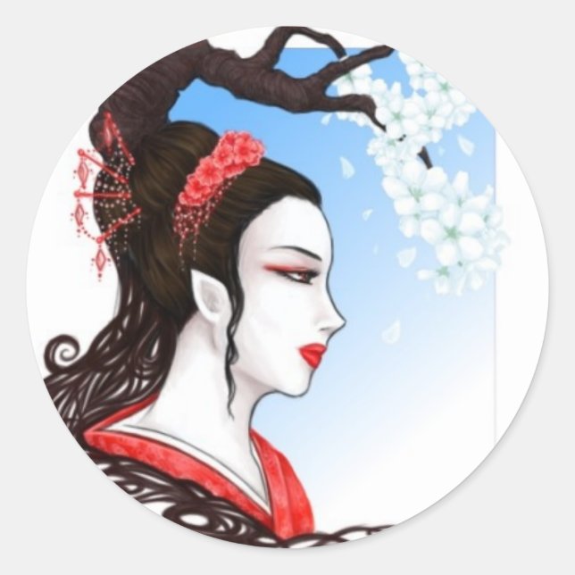 Fantasy Geisha Runder Aufkleber (Vorderseite)