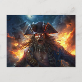 Fantasy-Gemälde Flammender Pirat in einer Kampfsze Postkarte