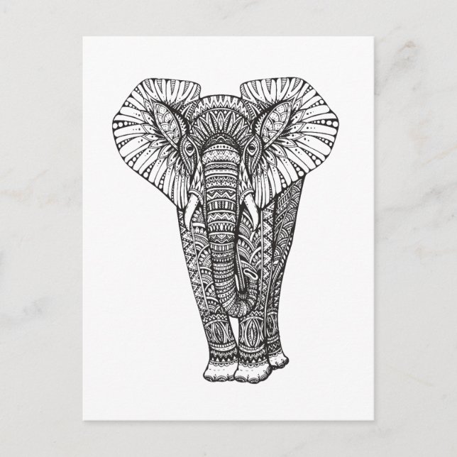 Fantasy Gemustert Elephant Doodle Postkarte (Vorderseite)