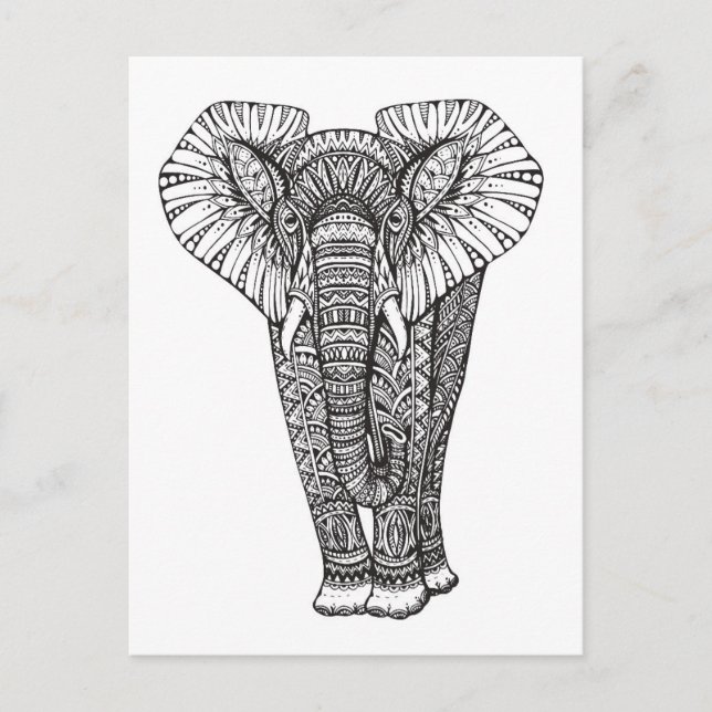 Fantasy Gemustert Elephant Doodle Postkarte (Vorderseite)