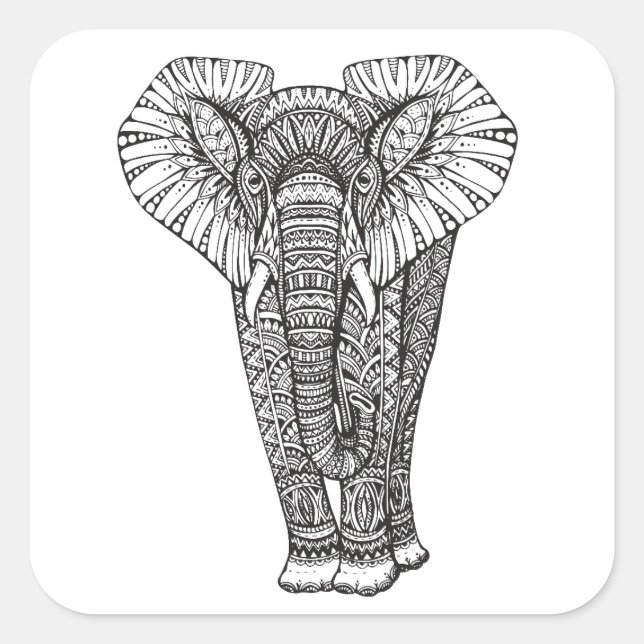 Fantasy Gemustert Elephant Doodle Quadratischer Aufkleber (Vorderseite)