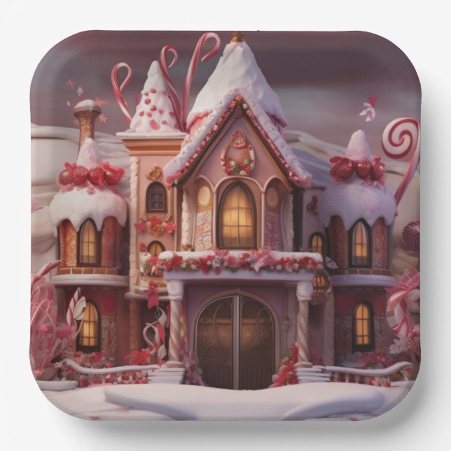 Fantasy Gingerbrett House mit Candies 3 Pappteller (Vorderseite)