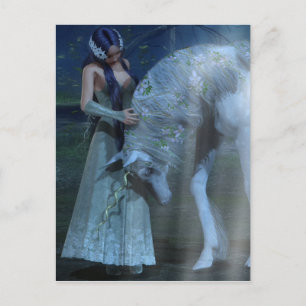 Fantasy Girl and Unicorn im Mondlicht Postkarte