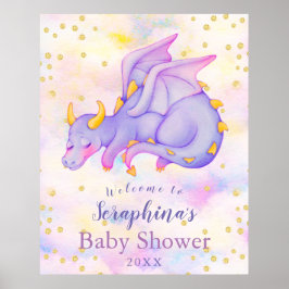 Fantasy Girls Lila Dragon Baby Dusche Willkommen Poster