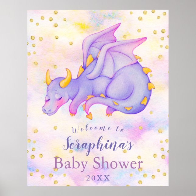 Fantasy Girls Lila Dragon Baby Dusche Willkommen Poster (Vorne)