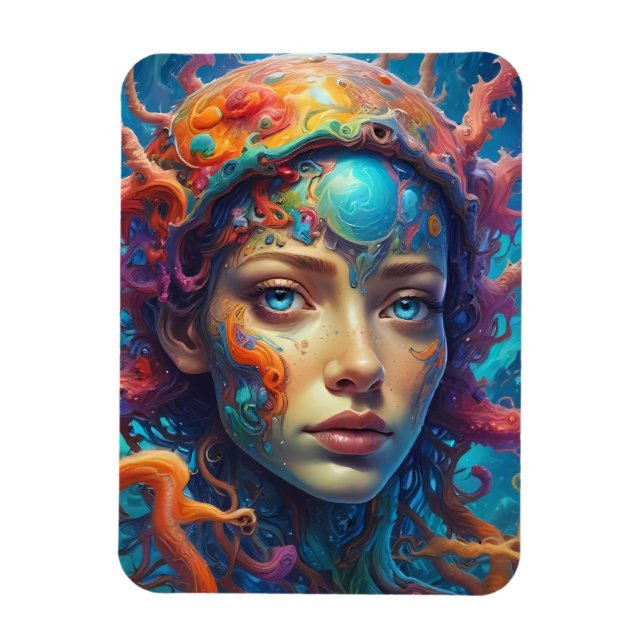 Fantasy Girls porträtieren Mosaiköle Magnet (Vertikal)