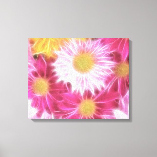 Fantasy Glassy Pink Daisies Floral Wrapped Canvas Leinwanddruck (Vorderseite)
