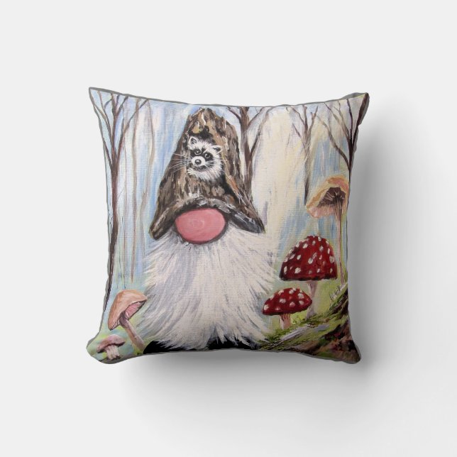 FANTASY GNOME RACCOON HAT PILLOW KISSEN (Vorderseite)
