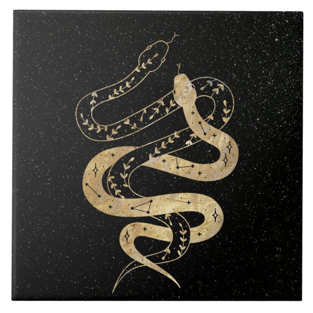 Fantasy Gold und Black Mystical Schlangen Fliese (Vorderseite)