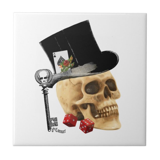 Fantasy Gothbler Schädel Tätowierdesign Fliese (Vorderseite)