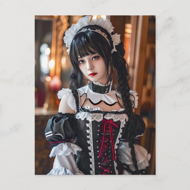 Fantasy Gothic Maid mit Kawaii Style Postkarte (Vorderseite)