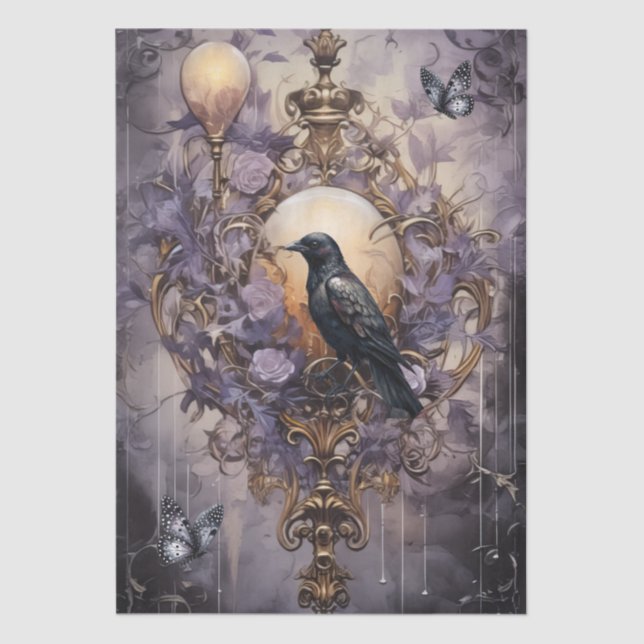 Fantasy Gothic Raven & Florals Seidenpapier (Vorderseite)