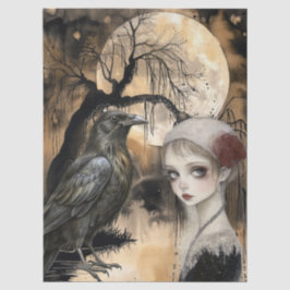 Fantasy Gothic Raven & Girl Seidenpapier