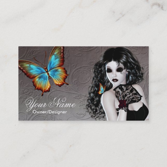 Fantasy Gothic White Butterfly Frauenkarte Visitenkarte (Vorderseite)
