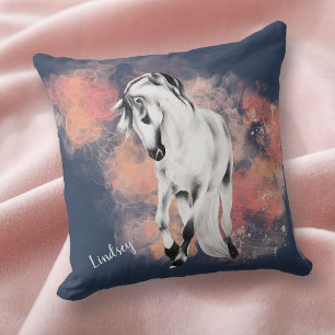 Fantasy Graues Pferd Pink Wolken Blau Kissen