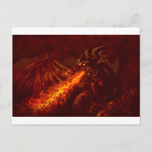 Fantasy Great Red Dragon Atemfeuer Postkarte (Vorderseite)