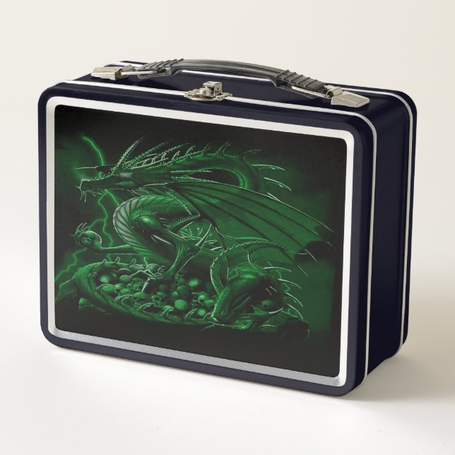 Fantasy Green Dragon Metall Brotdose (Vorderseite)