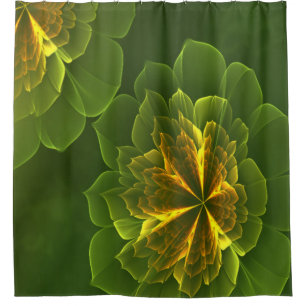 Fantasy Green Yellow Fraktal Blume Duschvorhang