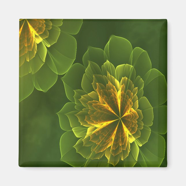 Fantasy Green Yellow Fraktal Blume Magnet (Vorne)