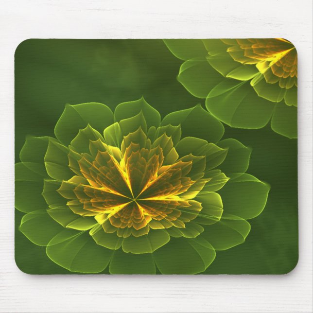 Fantasy Green Yellow Fraktal Blume Mousepad (Vorne)