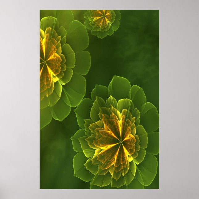 Fantasy Green Yellow Fraktal Blume Poster (Vorne)