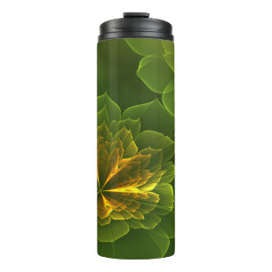 Fantasy Green Yellow Fraktal Blume Thermosbecher
