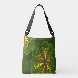 Fantasy Green Yellow Fraktal Blume Tragetaschen Mit Langen Trägern