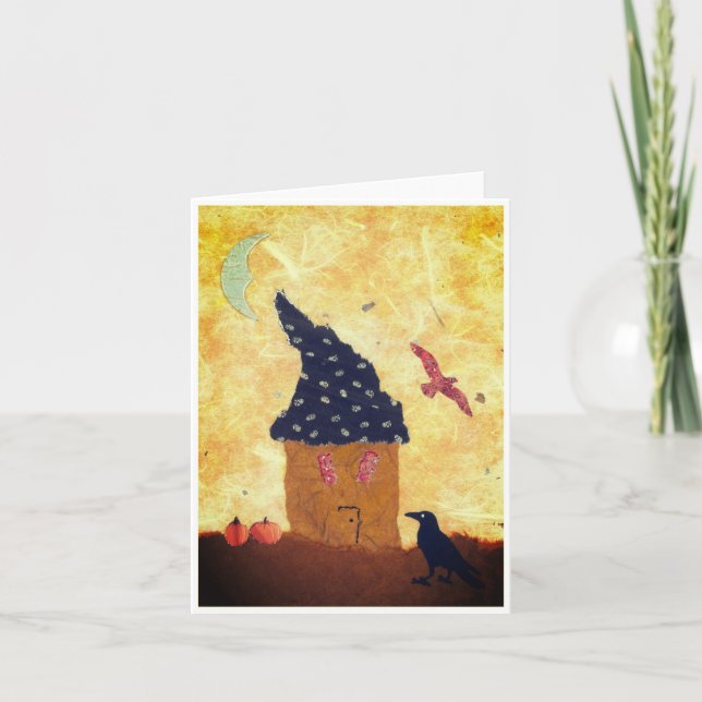 Fantasy Halloween Grußkarte mit House, Crow Karte (Vorderseite)