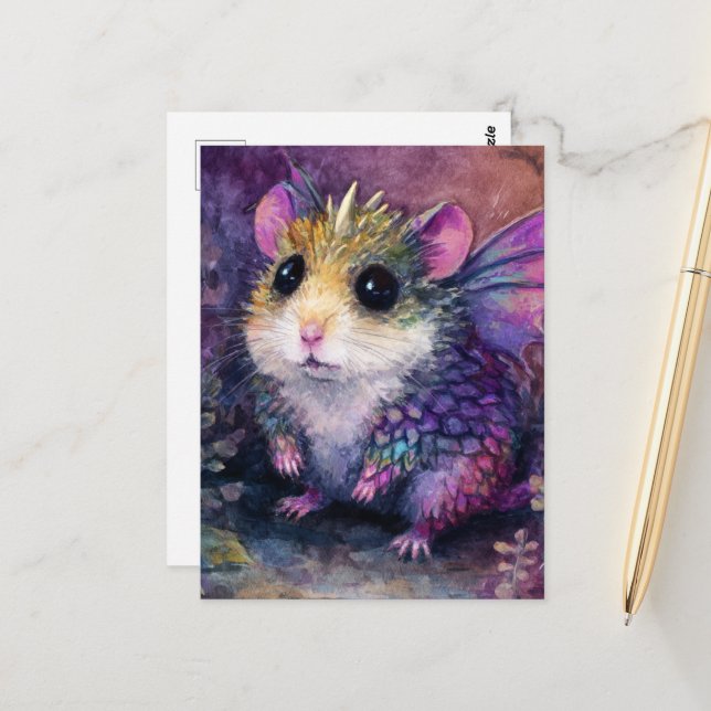 Fantasy Hamster Drache Aquarell Postkarte (Vorderseite/Rückseite Beispiel)