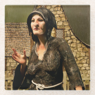 Fantasy-Hexe mittelalterliches Dorf Halloween Glasuntersetzer