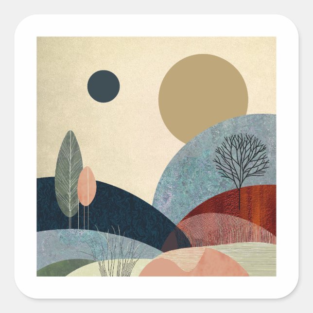 Fantasy Hills Landschaft Quadratischer Aufkleber (Vorderseite)