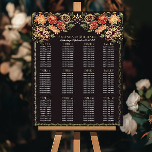 Fantasy-Hochzeits-Sitzplan mit verzauberten Blumen Poster